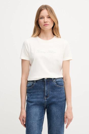 Bavlnené tričko Tommy Hilfiger dámske, béžová farba, WW0WW47210