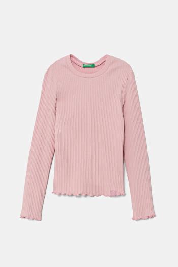 Tričko s dlhým rukávom pre bábätká United Colors of Benetton ružová farba, 3F1AG10I0