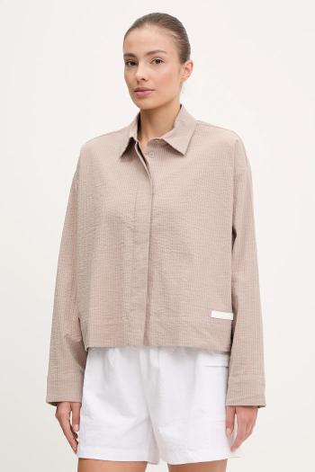 Košeľa EA7 Emporio Armani béžová farba, voľný strih, s klasickým golierom, AF12506.7W000162