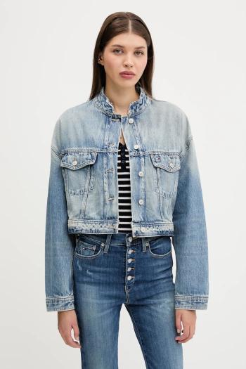 Rifľová bunda Tommy Jeans prechodná, oversize, DW0DW21195