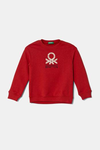 Detská bavlnená mikina United Colors of Benetton červená farba, s potlačou, 3J70G10HW