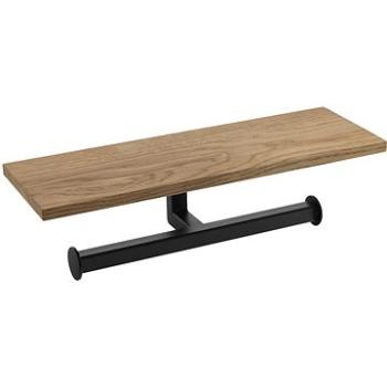 SAPHO SKA dvojitý držiak toaletného papiera s poličkou 30 × 8 × 10 cm, čierny mat/dub (SKA425)