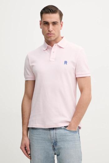 Bavlnené polo tričko Tommy Hilfiger pánske, ružová farba, s nášivkou, MW0MW33167
