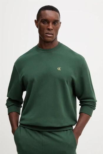 Bavlnená mikina Calvin Klein Jeans zelená farba, jednofarebná, LV04RC296G