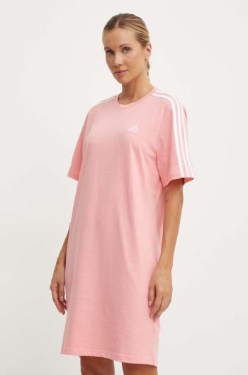 Bavlnené šaty adidas Essentials ružová farba, mini, rovný strih, IY4242