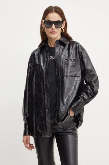 Košeľa Karl Lagerfeld dámska, čierna farba, regular, s klasickým golierom, 246W1613