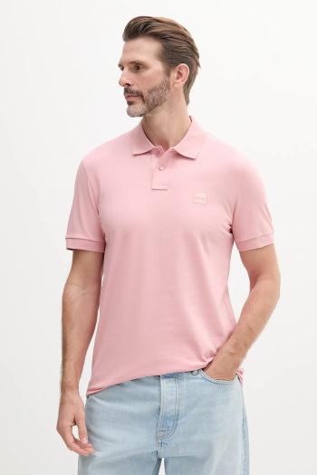 Polo tričko BOSS Orange pánske, ružová farba, jednofarebné, 50507803