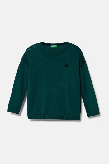 Detský svetrík s vlnenou zmesou United Colors of Benetton zelená farba, tenký, 1041H1025