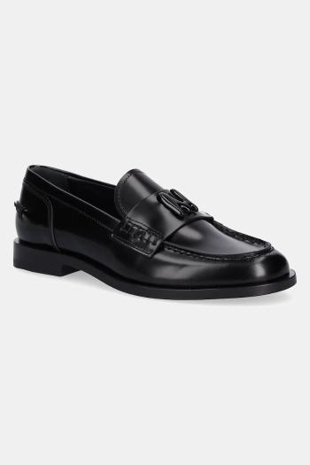 Kožené mokasíny MSGM čierna farba, na plochom podpätku, 3941MDS152 954