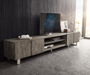 TV stolík Live Edge 300 cm akácia platina 4 dvierka 2 priehradky