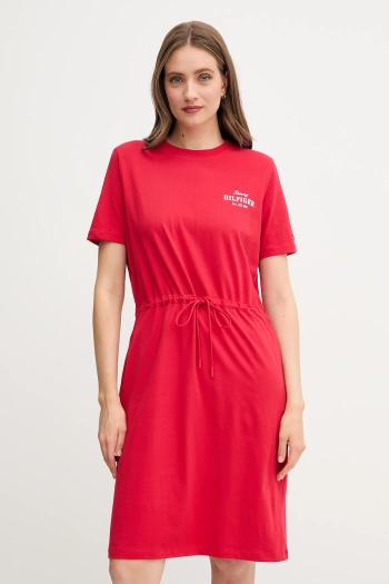 Bavlnené šaty Tommy Hilfiger červená farba, mini, rovný strih, WW0WW45529
