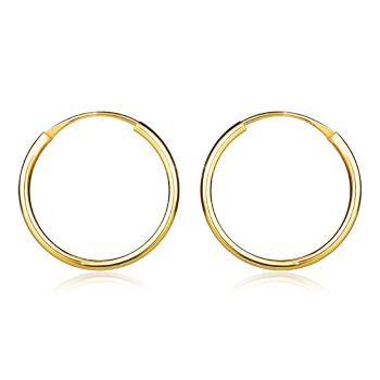 Náušnice zo 14K žltého zlata - jednoduché hladké kruhy, 15 mm