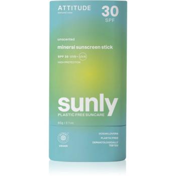 Attitude Sunly Sunscreen Stick minerálny krém na opaľovanie v tyčinke SPF 30 Unscented 60 g