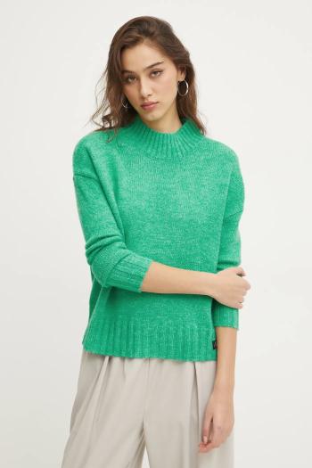 Sveter s prímesou vlny Superdry dámsky, zelená farba, tenký, s polorolákom, W6110551A-GYJ