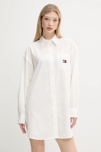 Bavlnené šaty Tommy Jeans biela farba, mini, oversize, DW0DW21122