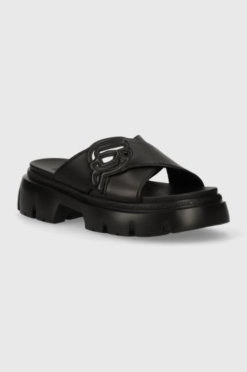 Kožené šľapky Karl Lagerfeld SUN TREKKA NFT dámske, čierna farba, na platforme, KL83504