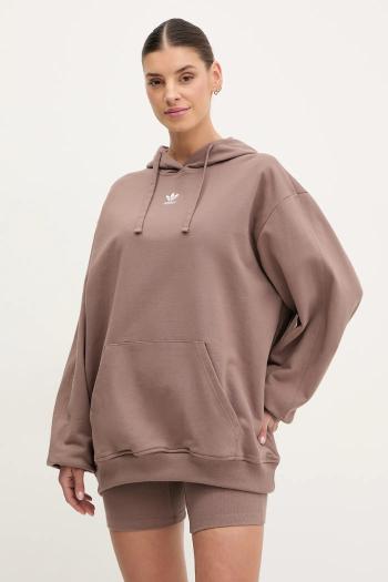 Bavlnená mikina adidas Originals Essential dámska, hnedá farba, s kapucňou, jednofarebná, JC8981