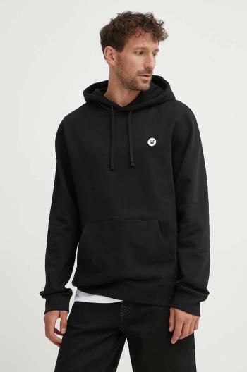 Bavlnená mikina Wood Wood Ash hoodie 10005616.2424, pánska, čierna farba, s kapucňou, jednofarebná