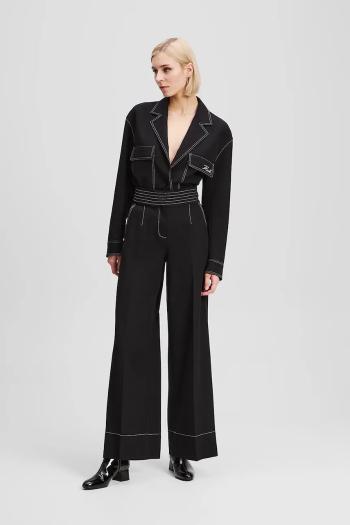 Nohavice Karl Lagerfeld čierna farba, široké, vysoký pás, A3W10096