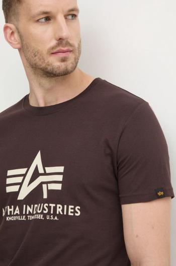 Bavlnené tričko Alpha Industries Basic T-Shirt 100501.696, pánske, hnedá farba, s potlačou