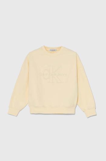 Detská mikina Calvin Klein Jeans žltá farba, s nášivkou, IB0IB02281