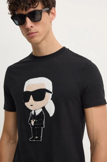 Bavlnené tričko Karl Lagerfeld pánske, čierna farba, s nášivkou, 544250.755075