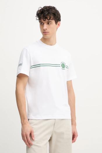 Bavlnené tričko Lacoste pánske, biela farba, s potlačou, TH9694
