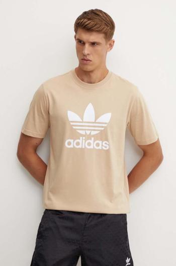 Bavlnené tričko adidas Originals pánske, béžová farba, s potlačou, IZ2351