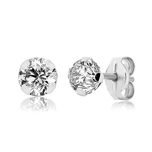 Náušnice z bieleho zlata 375 - žiarivý transparentný zirkón, štyri paličky, 5 mm