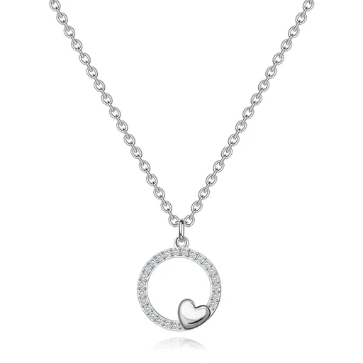 Náhrdelník zo striebra 925 - zirkónový kruh s hladkým srdiečkom