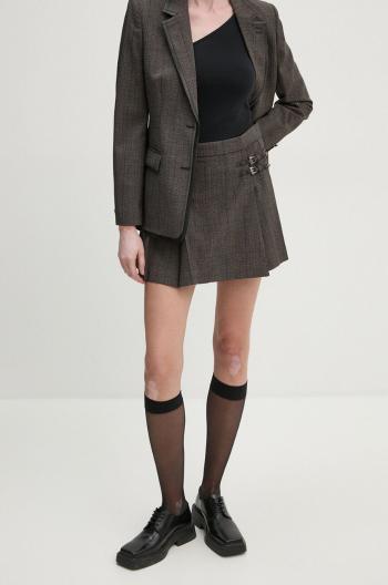 Vlnená sukňa The Kooples hnedá farba, mini, áčkový strih, FJUP29026K