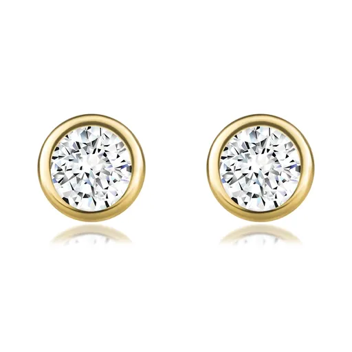 Náušnice 9K zlato s čírym zirkónom v hladkej okrúhlej objímke