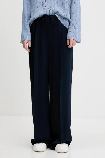 Nohavice Tommy Hilfiger tmavomodrá farba, široké, vysoký pás, WW0WW47171