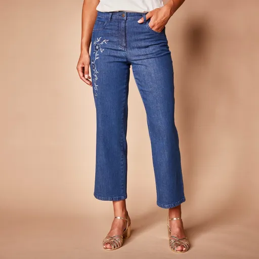 Široké 7/8 džínsy s výšivku