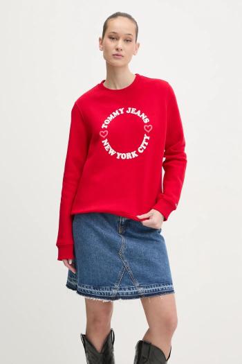 Mikina Tommy Jeans dámska, červená farba, s potlačou, DW0DW21770