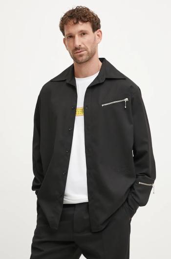 Košeľa MM6 Maison Margiela pánska, čierna farba, voľný strih, s klasickým golierom, SH2DT0014.M35227