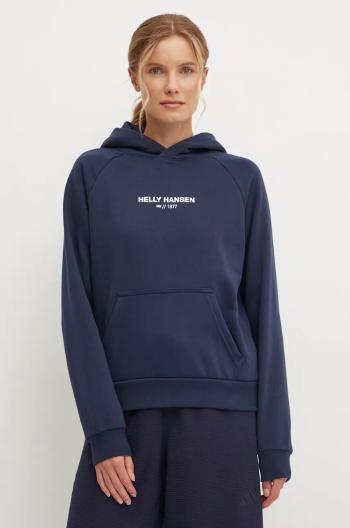 Mikina Helly Hansen COTTTON FLEECE dámska, tmavomodrá farba, s kapucňou, jednofarebná, 54161