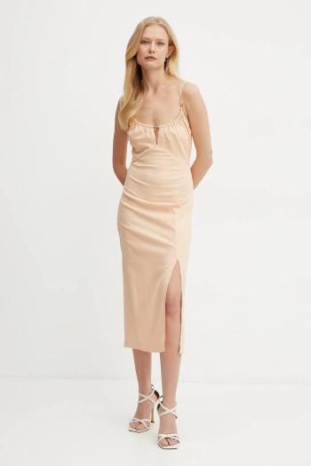 Ľanové šaty Patrizia Pepe oranžová farba, midi, priliehavé, 2A2885 A584