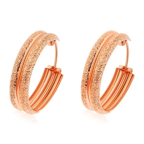 Strieborné náušnice 925, kruhy medenej farby, pieskované vypuklé okraje