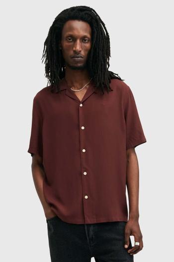 Košeľa AllSaints VENICE pánska, bordová farba, voľný strih, s klasickým golierom, M159SB