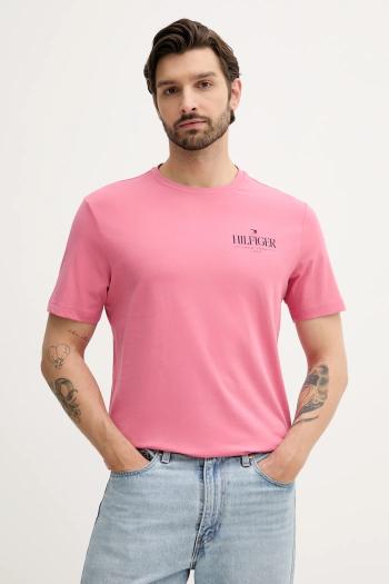 Bavlnené tričko Tommy Hilfiger pánske, ružová farba, s potlačou, MW0MW39355