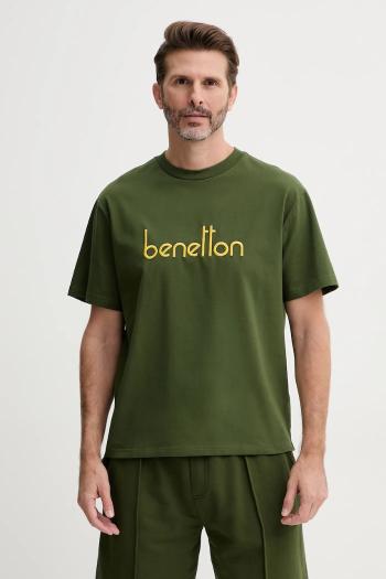 Bavlnené tričko United Colors of Benetton pánske, žltá farba, s nášivkou, 3MI6U109O