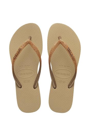 Žabky Havaianas SLIM GLITTER II dámske, zlatá farba, na plochom podpätku, 4146975.9177