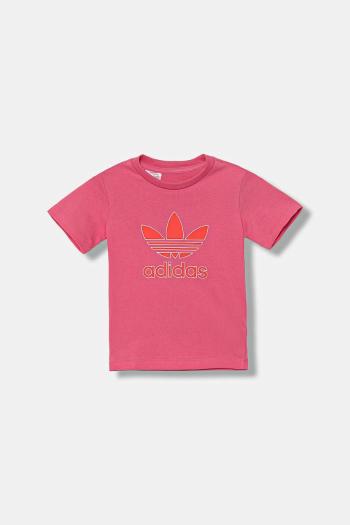 Detské bavlnené tričko adidas Originals ružová farba, s nášivkou, JX9004