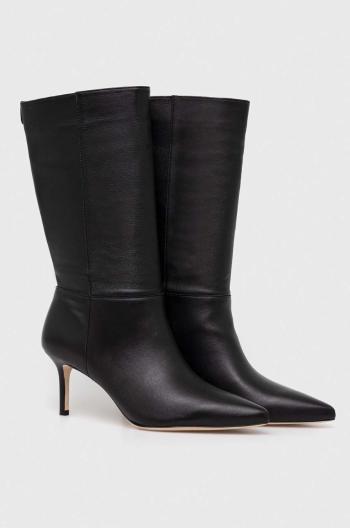 Kožené čižmy Lauren Ralph Lauren Leannah dámske, čierna farba, na vysokom podpätku, 802942516001