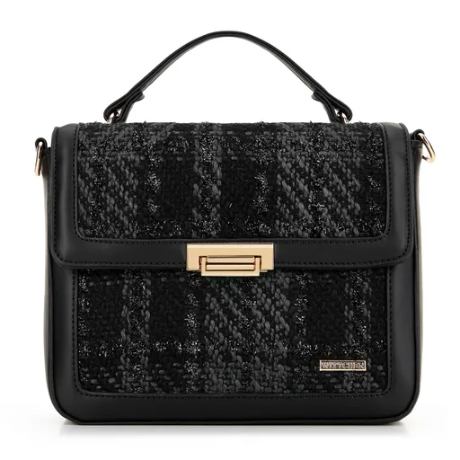 Damska torebka crossbody z tkaniny bouclé czarna 99-4Y-409-1