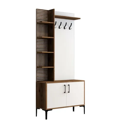 Vešiak s botníkom a policami Viyana Walnut and White