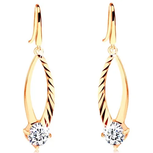 Zlaté náušnice 585 - kontúra zrnka zdobená zárezmi, okrúhly číry zirkón