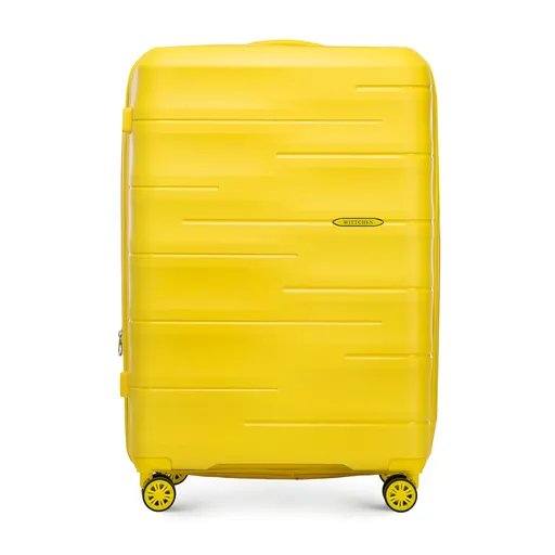 Veľký polypropylénový kufor s vyrazenými pruhmi, čierny 56-3T-143-B