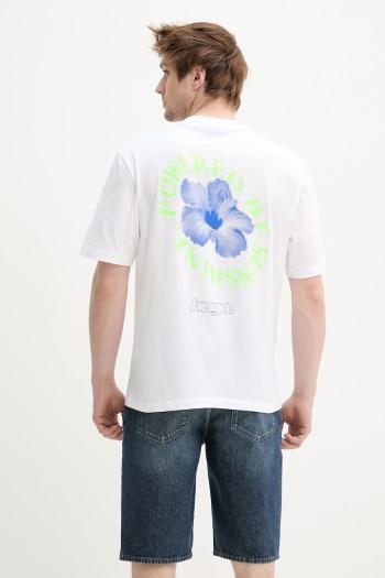 Bavlnené tričko Hugo Blue pánske, biela farba, s potlačou, 50536127